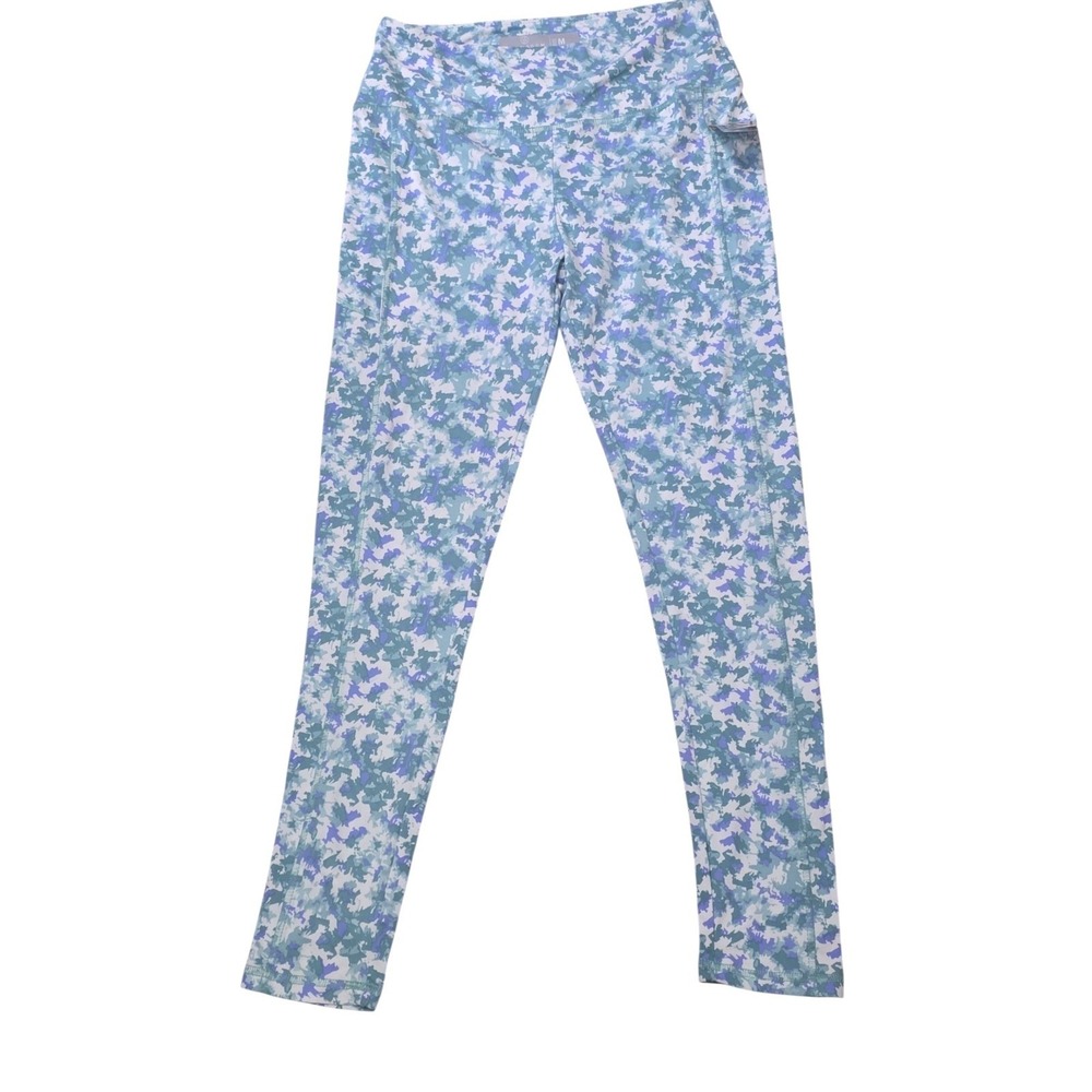 Boom Boom Jeans Womens Athletic Leggings Blue Floral Pocket Stretchy Size M